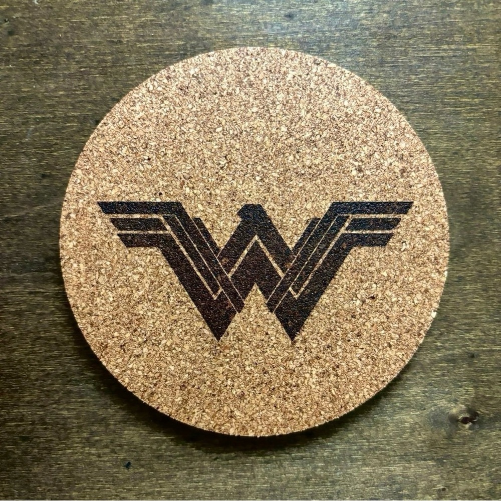 Wonder Woman Symbol Laser Engraved Cork Coaster
